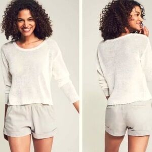 Faherty Reenie Linen Knit Long Sleeve Sweater in Cream Sz L
